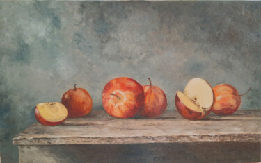 Peinture intitulée "Les pommes" par Sylvie Mespoulhé, Œuvre d'art originale, Huile Monté sur Châssis en bois