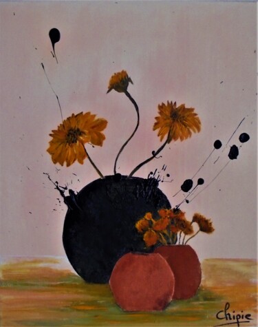 Painting titled "vases et marguerites" by Sylvie Pinon, Original Artwork, Acrylic Mounted on Wood Stretcher frame