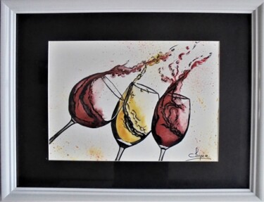 Painting titled "apéro 3" by Sylvie Pinon, Original Artwork, Watercolor Mounted on Cardboard
