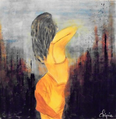 Картина под названием "femme en jaune" - Sylvie Pinon, Подлинное произведение искусства, Акрил Установлен на Деревянная рама…
