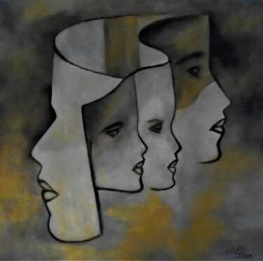 Pintura titulada "profils masqués" por Sylvie Pinon, Obra de arte original, Acrílico Montado en Bastidor de camilla de madera