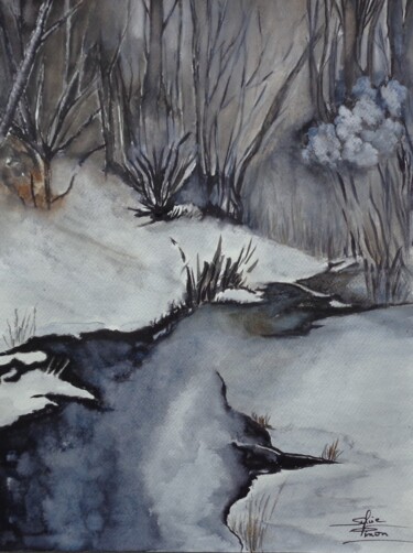 Pintura intitulada "hiver 2" por Sylvie Pinon, Obras de arte originais, Aquarela