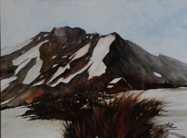 Painting titled "montagne fin d'été" by Sylvie Pinon, Original Artwork, Watercolor