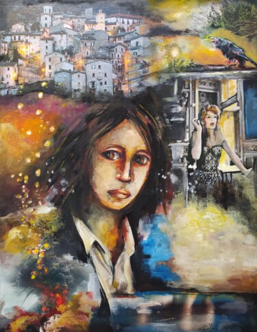 Painting titled "Songe d'une ville" by Sylvie Preudhomme, Original Artwork, Acrylic
