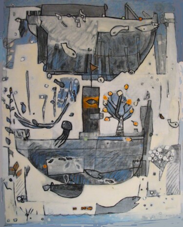 Картина под названием "Les cargos à l'ente…" - Sylvie Serre, Подлинное произведение искусства, Акрил
