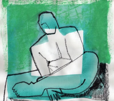 Malerei mit dem Titel "Modèle en vert" von Sylvie Serre, Original-Kunstwerk, Tinte