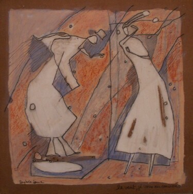 Malerei mit dem Titel "Le vent sur le Pont…" von Sylvie Serre, Original-Kunstwerk, Acryl