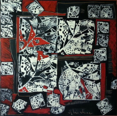 Pintura titulada "Feuillages rouges" por Sylvie Serre, Obra de arte original, Acrílico