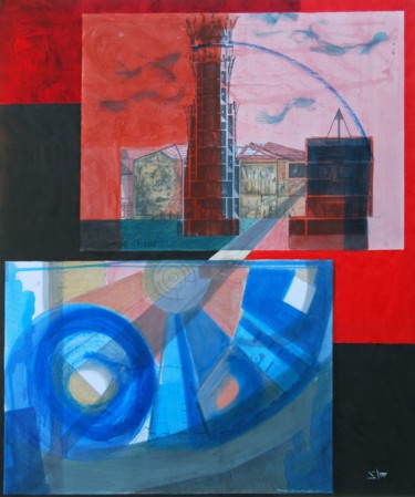 Pittura intitolato "red-tower.jpg" da Slm, Opera d'arte originale