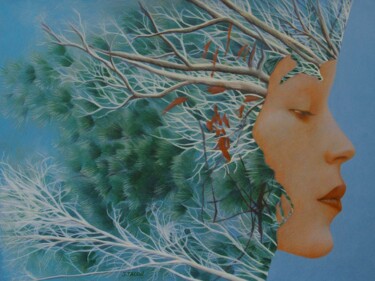 "Bleue la forêt" başlıklı Resim Sylvie Talon tarafından, Orijinal sanat, Kalem