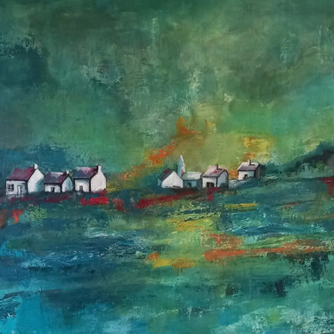 Painting titled "Hameau" by Sylvie Vandensteendam, Original Artwork, Acrylic Mounted on Wood Stretcher frame