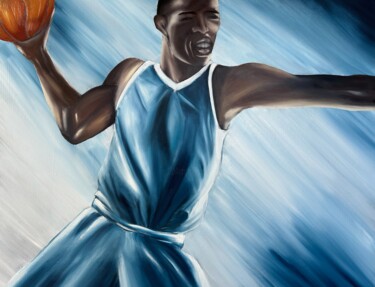 Ζωγραφική με τίτλο "Basketball Player" από Sylvie Vedel, Αυθεντικά έργα τέχνης, Λάδι Τοποθετήθηκε στο Ξύλινο φορείο σκελετό