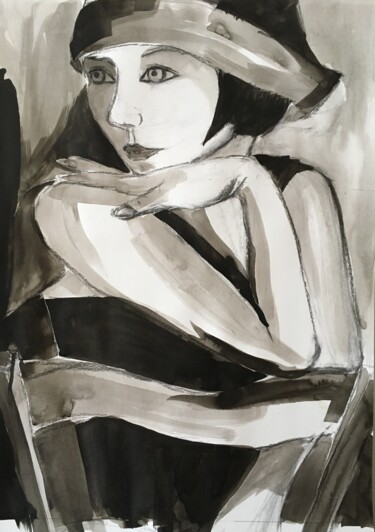 Peinture intitulée "Femme des années 20" par Sylvie Vedel, Œuvre d'art originale, Encre