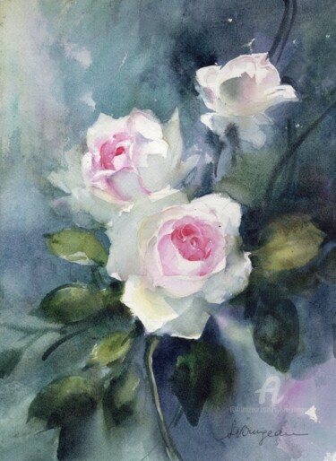 Peinture intitulée "Rose 4" par Sylvie Vernageau, Œuvre d'art originale, Aquarelle