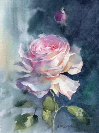 Peinture intitulée "rose 5" par Sylvie Vernageau, Œuvre d'art originale, Aquarelle