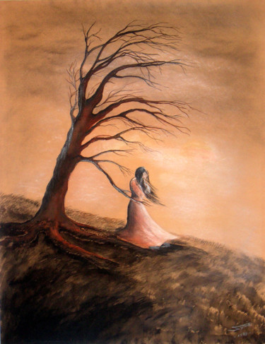 Disegno intitolato "Solitude" da Sylvie, Le Chant Du Vent, Opera d'arte originale, Gesso