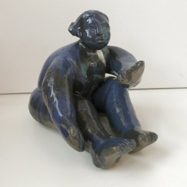 Sculptuur getiteld "BLEU ASSISE" door Sylviehebrard, Origineel Kunstwerk, Keramiek