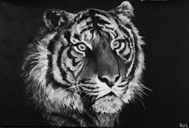 Painting titled "Tigre" by Sylvie Lescan, Original Artwork, Oil