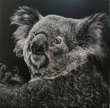 Malerei mit dem Titel "Koala" von Sylvie Lescan, Original-Kunstwerk, Acryl Auf Keilrahmen aus Holz montiert