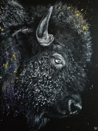 Peinture intitulée "Bison" par Sylvie Lescan, Œuvre d'art originale, Acrylique Monté sur Châssis en bois