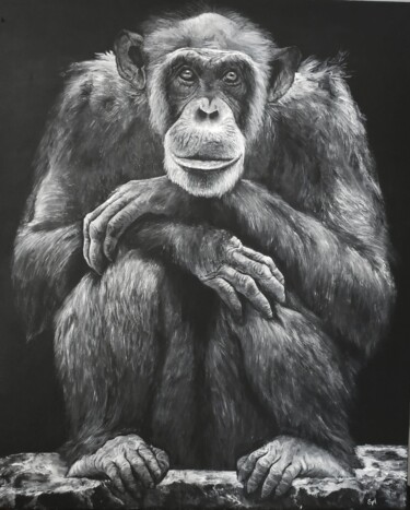 Pittura intitolato "Chimpanzé" da Sylvie Lescan, Opera d'arte originale, Acrilico Montato su Telaio per barella in legno