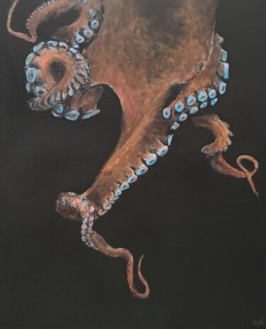 Картина под названием "Pieuvre" - Sylvie Lescan, Подлинное произведение искусства, Акрил Установлен на Деревянная рама для н…