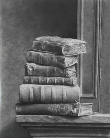 Dessin intitulée "Vieux livres" par Sylvie Pioli, Œuvre d'art originale, Fusain