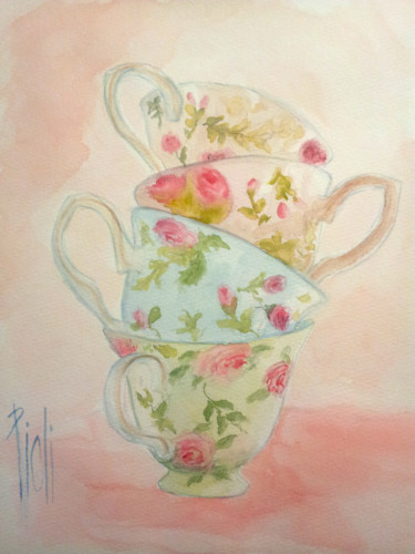 绘画 标题为“Cup of tea” 由Sylvie Pioli, 原创艺术品, 水彩