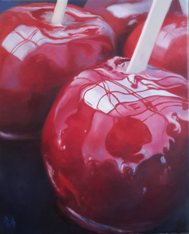 Peinture intitulée "Reflets de Pommes d…" par Sylvie Pioli, Œuvre d'art originale, Huile Monté sur Châssis en bois