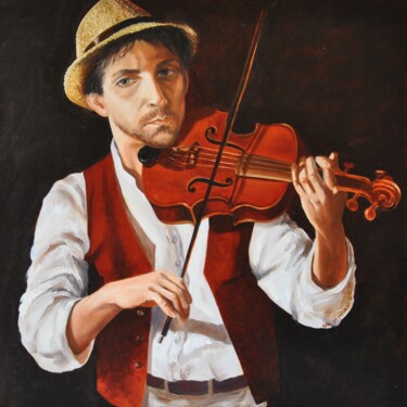 Schilderij getiteld "Le violoniste de ja…" door Sylvie Roussel Méric, Origineel Kunstwerk, Olie