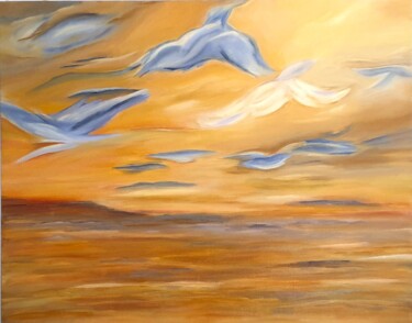 Painting titled "Fait comme l'oiseau" by Sylvie Tricard, Original Artwork, Oil Mounted on Wood Stretcher frame