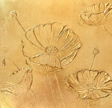 Schilderij getiteld "Gold Leaf Poppies" door Syncope Mars, Origineel Kunstwerk, Olie