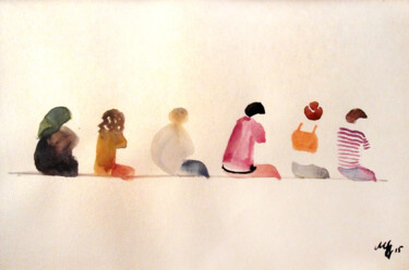Painting titled "Sitting people II." by Szabrina Maharita, Original Artwork, Watercolor