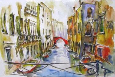 Painting titled "Cannaregio (Venice)" by Zsolt Székelyhidi, Original Artwork, Watercolor Mounted on Cardboard