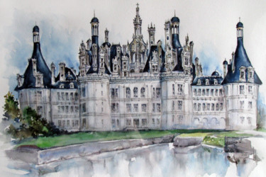 "Château de Chambord" başlıklı Tablo Zsolt Székelyhidi tarafından, Orijinal sanat, Suluboya Karton üzerine monte edilmiş