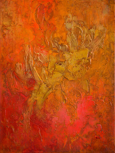 Schilderij getiteld "Orange texture" door Szilvia Banki, Origineel Kunstwerk, Acryl Gemonteerd op Frame voor houten brancard