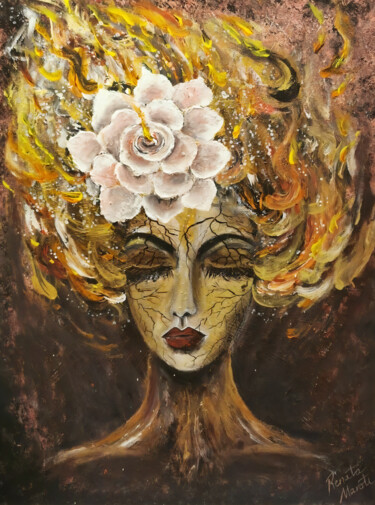 Painting titled "FIRE FLOWER" by Renata Maroti, Original Artwork, Acrylic