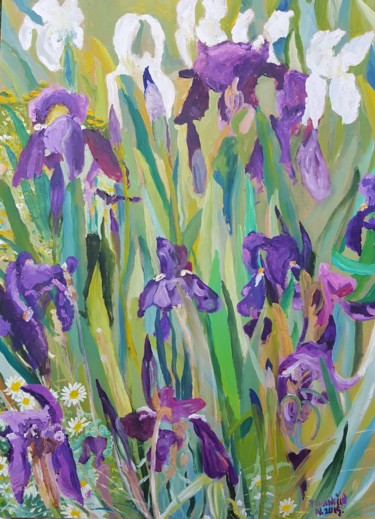 Malerei mit dem Titel "Irises" von Tomislav Ivanišin, Original-Kunstwerk, Öl Auf Andere starre Platte montiert