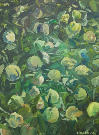 Painting titled "Quinces" by Tomislav Ivanišin, Original Artwork, Oil Mounted on Other rigid panel