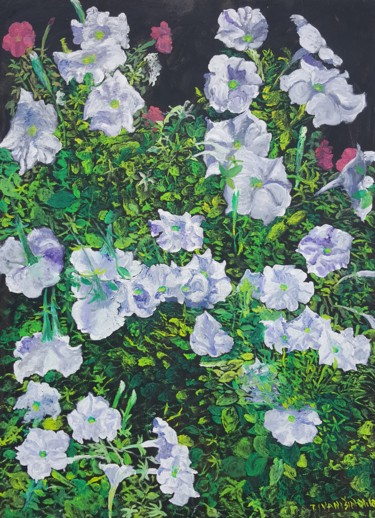 Painting titled "Petunia" by Tomislav Ivanišin, Original Artwork, Oil Mounted on Other rigid panel