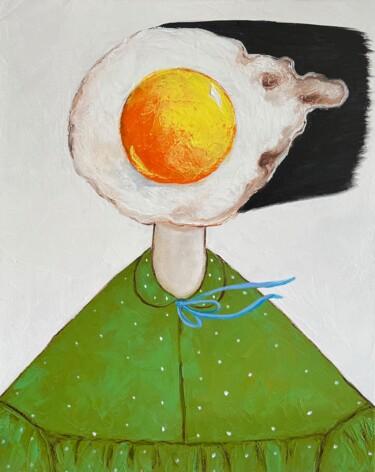 Peinture intitulée "Egg girl in green" par Ta Byrne, Œuvre d'art originale, Huile