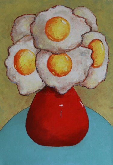 Картина под названием "Egg flowers in a re…" - Ta Byrne, Подлинное произведение искусства, Масло