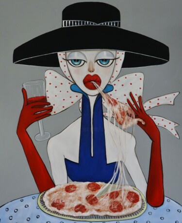 Картина под названием "Madam enjoying a pi…" - Ta Byrne, Подлинное произведение искусства, Масло