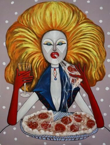 Malerei mit dem Titel "Prima Donna eating…" von Ta Byrne, Original-Kunstwerk, Öl