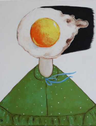 Peinture intitulée "Egg Girl in green t…" par Ta Byrne, Œuvre d'art originale, Huile