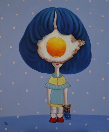 Ζωγραφική με τίτλο "Egg girl with her c…" από Ta Byrne, Αυθεντικά έργα τέχνης, Λάδι