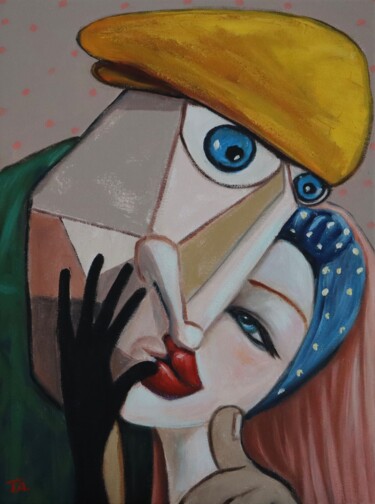 Schilderij getiteld "The Kiss" door Ta Byrne, Origineel Kunstwerk, Olie