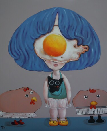 Painting titled "Egg Girl with and f…" by Ta Byrne, Original Artwork, Oil