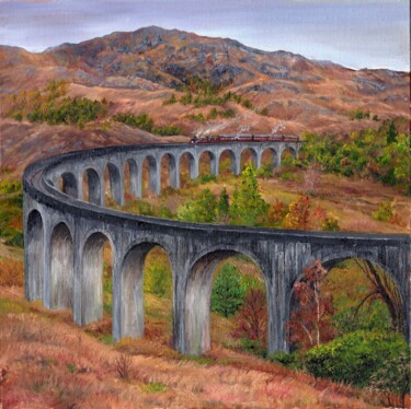 Schilderij getiteld "railway in Switzerl…" door Tabimory, Origineel Kunstwerk, Olie