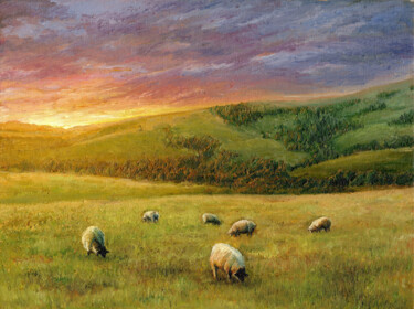 Ζωγραφική με τίτλο "sheep early in the…" από Tabimory, Αυθεντικά έργα τέχνης, Λάδι